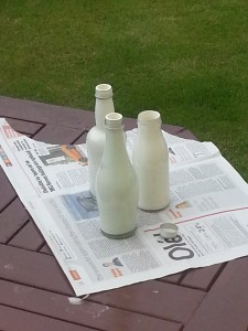 Bottles with the insides coated with paint